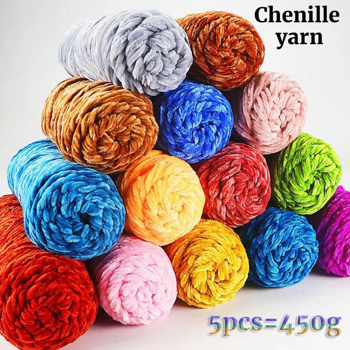 450g Chenille Warm Velvet Ice Yarn – Soft Thick Knitting Yarn for Sweaters, Scarves & Blankets (5 Pcs/Pack)