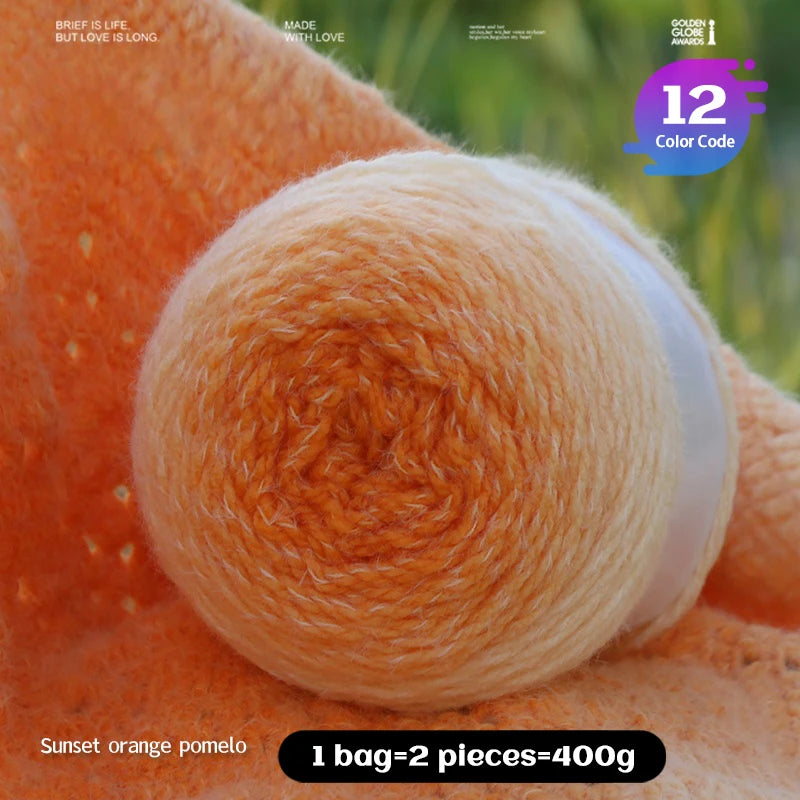 Qinglan Gradient Thick Yarn 400g – Long Section Dyed Rainbow Knitting Yarn for Sweaters & Shawls