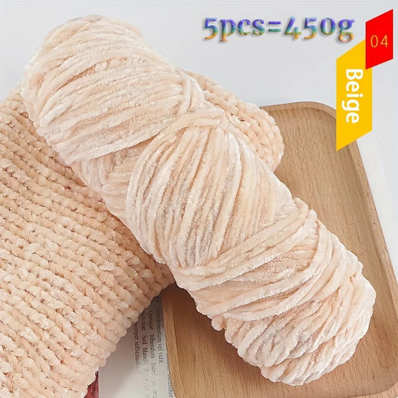 450g Chenille Warm Velvet Ice Yarn – Soft Thick Knitting Yarn for Sweaters, Scarves & Blankets (5 Pcs/Pack)