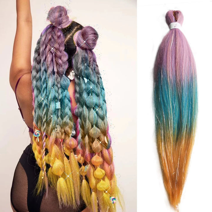 1pc Tinsel EZ Braids – Ombre Straight Braiding Hair Extension, Festival & Rave Hair for Girls (Crazy Hair Day)