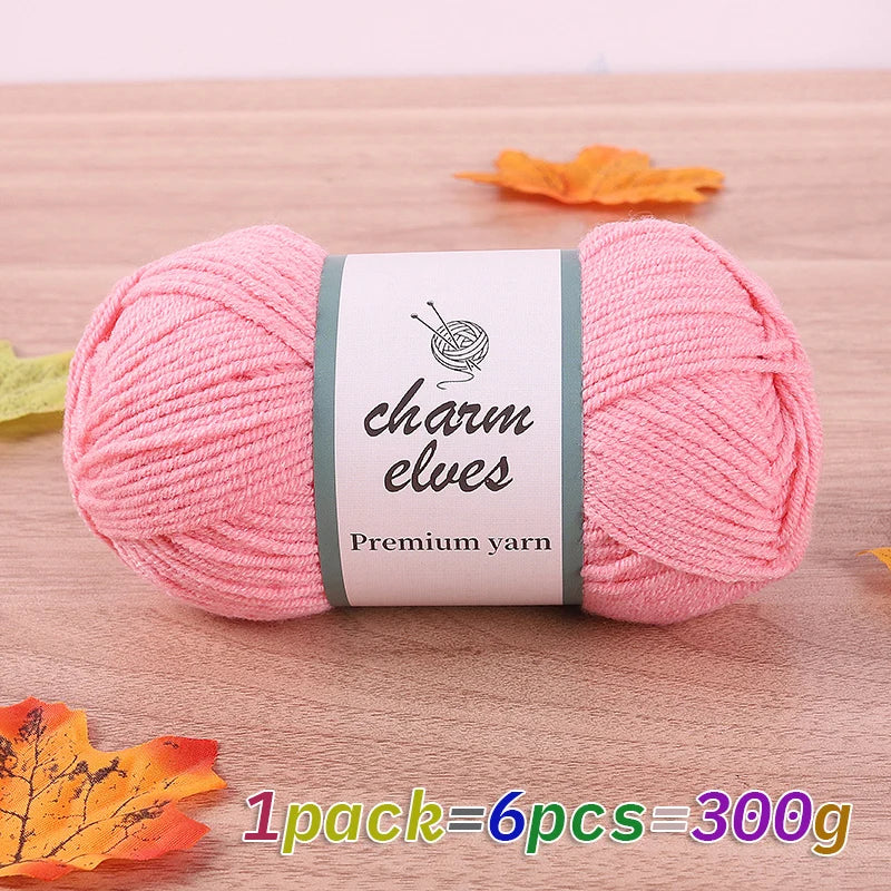 300g Multi-Color Acrylic Milk Yarn – Soft & Strong Knitting Yarn Balls (6 Pieces/Pack)