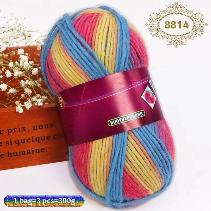 300g Gradient Long-Section Dyed Wool Yarn Set (3 Pieces) – Soft Hand-Knitting Yarn for Sweaters, Shawls, Hats & Scarves