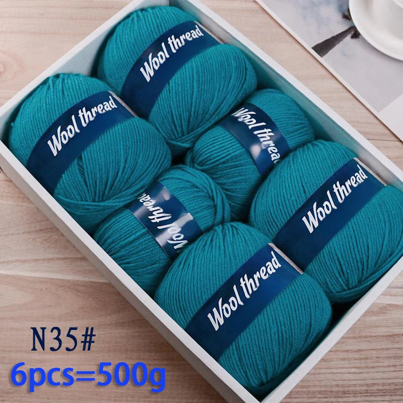 500g Fine Wool & Sheep Cashmere Yarn – Soft Warm Knitting Yarn (6 Pieces/Pack)