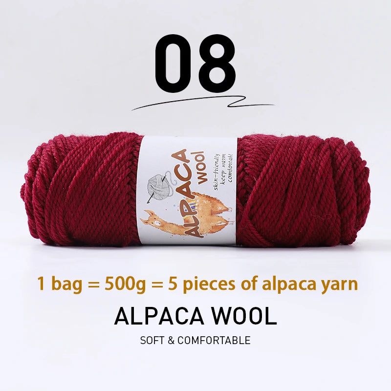 500g Thick Alpaca Wool Yarn Set (5 Skeins) – Soft Warm Knitting Yarn for Sweaters, Scarves, Hats & Winter Crafts