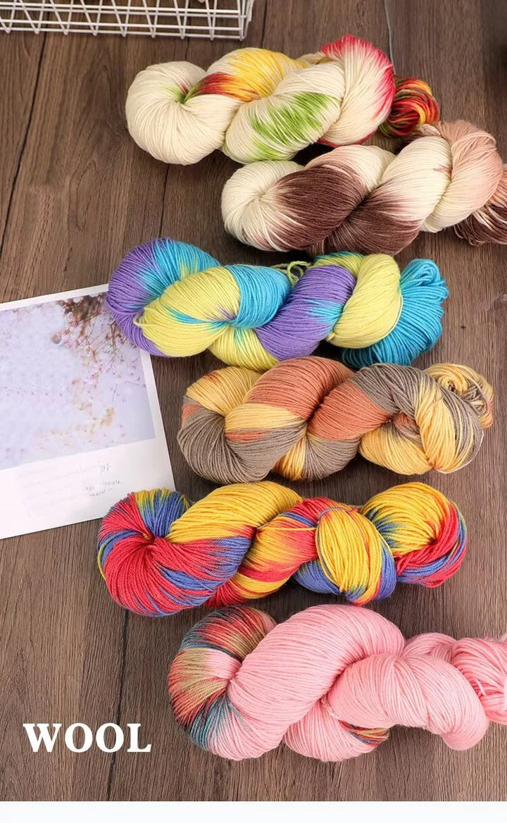 Segment-Dyed Rainbow Wool Yarn – Colorful Knitting Yarn for Sweaters, Scarves, Hats & Gloves