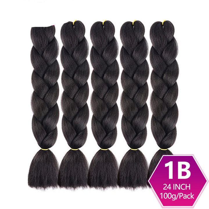 Five braided hair extensions with  on a white background.