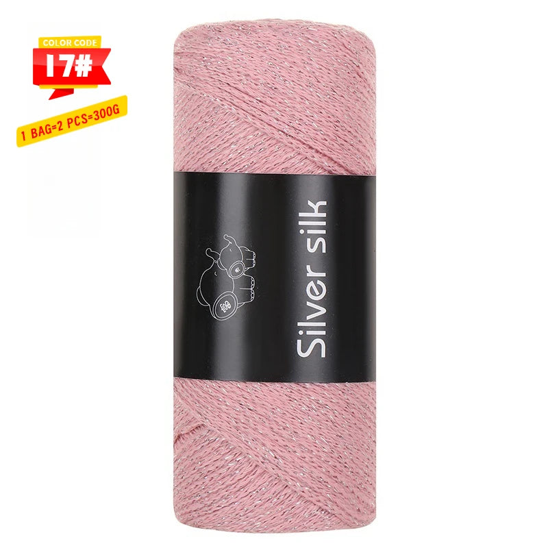 300g Shiny Silver Silk Hollow Yarn – Polyester Crochet Yarn for Bags, Hats, Shoes & DIY Crafts