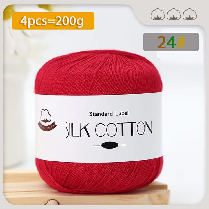 200g Pure Silk Cotton Thread – 100% Cotton Fine Yarn for Hand-Knitted Shawls, Sweaters & Hats
