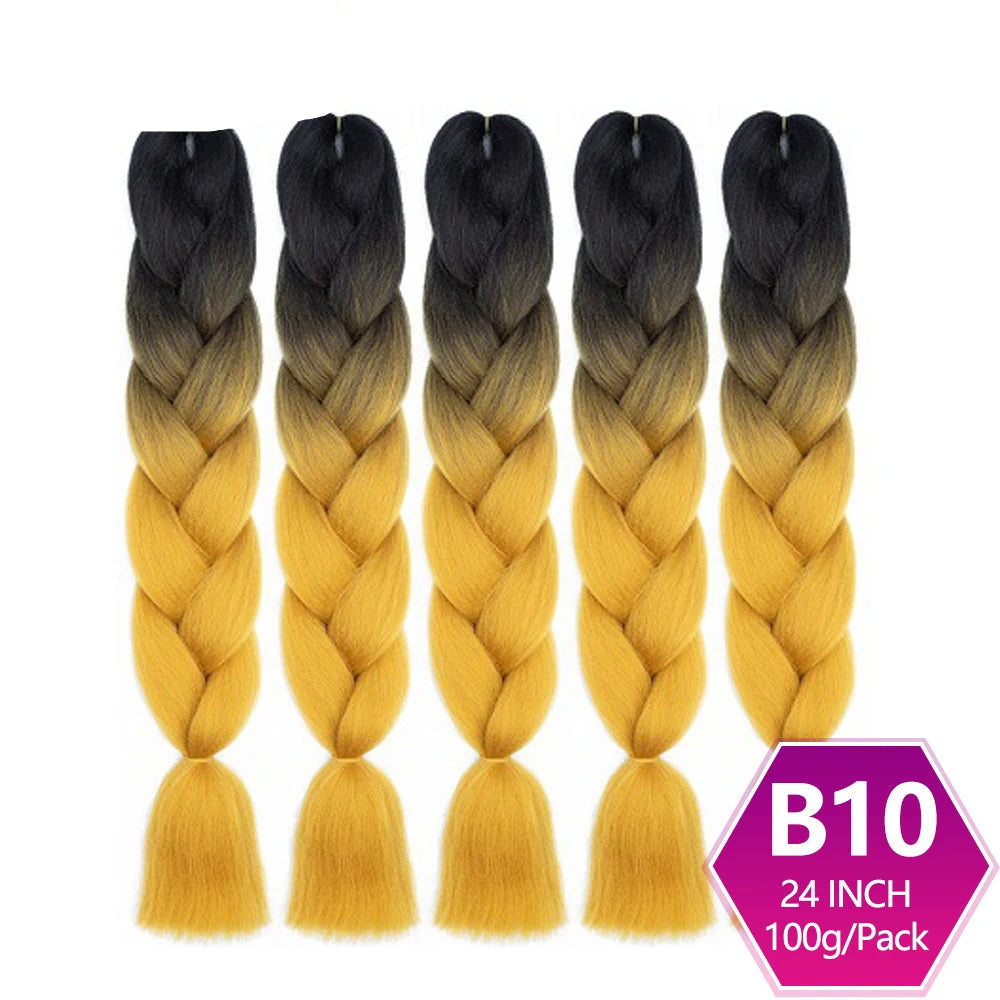 Set of braided hair extensions with black to yellow gradient