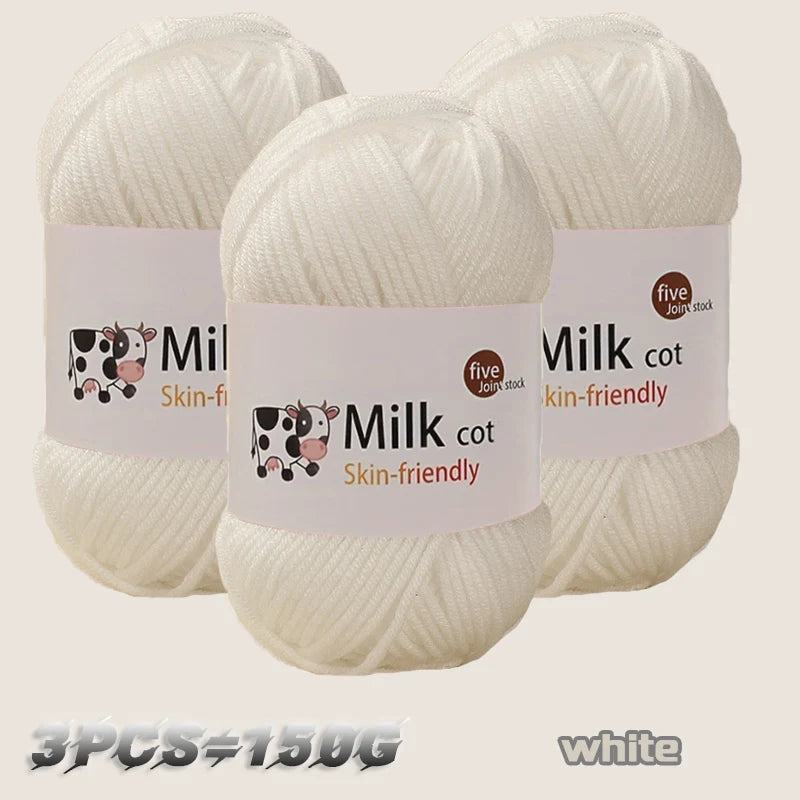 150g 5-Strand Milk Cotton Yarn – Soft Medium Thick Knitting & Crochet Yarn for Dolls, Sweaters, Hats & Scarves