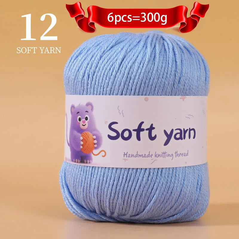 300g Soft Thin Yarn Balls – Lightweight Hand-Knitting Yarn for Sweaters, Hats, Scarves & DIY Crafts (6pcs Pack)