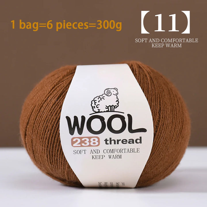 300g 100% Fine Wool Yarn Set – Soft Knitting Yarn for Sweaters, Scarves, Hats & DIY Crafts (6pcs Pack)
