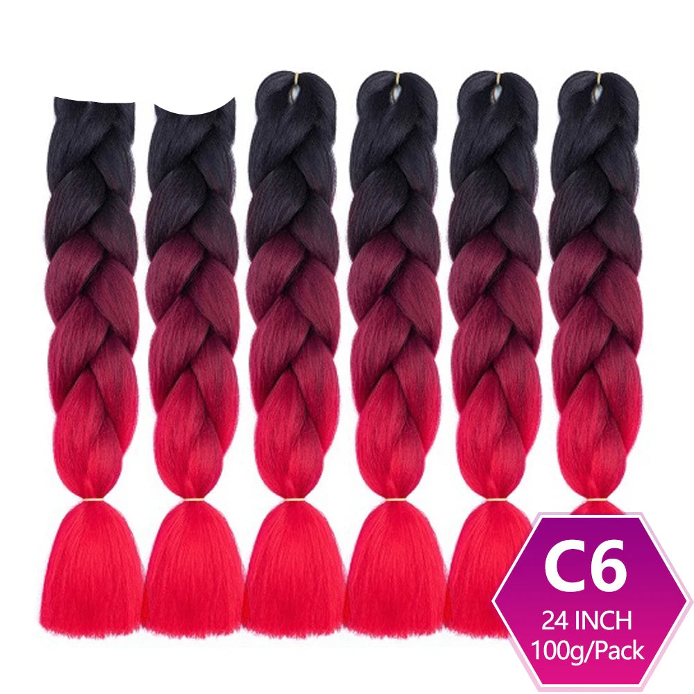 Set of braided hair extensions with black to red gradient