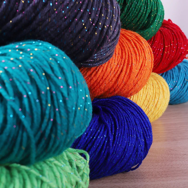 190g Colorful Gold Silk Acrylic Yarn – Medium Thick Shiny DIY Weaving Yarn