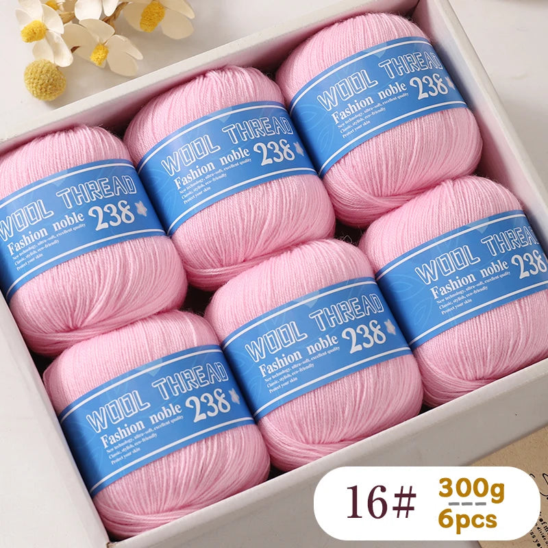 300g 238 Pure Wool Yarn (6 Pack) – High-Quality Knitting Yarn for Sweaters, Vests & Hats