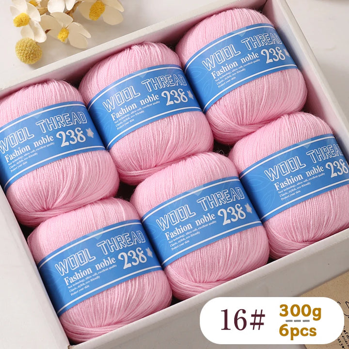 300g 238 Pure Wool Yarn (6 Pack) – High-Quality Knitting Yarn for Sweaters, Vests & Hats