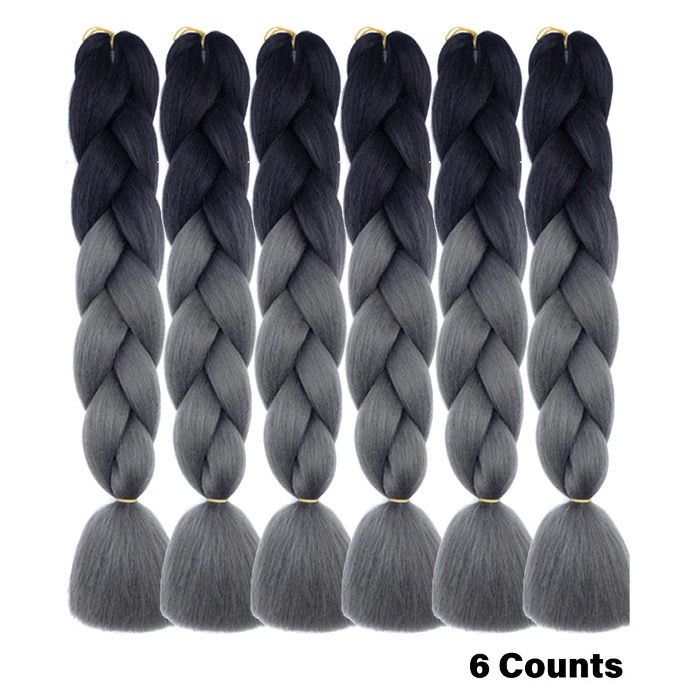 Ombre Crochet Braiding Hair – 6 Packs Synthetic Colorful Extensions for Women & Girls | High-Temperature Fiber