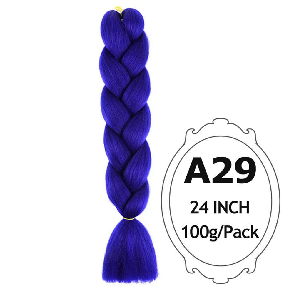 24" Pink Jumbo Braiding Hair – Yaki Texture Synthetic Bulk Extensions (Purple/Red/Green Options)