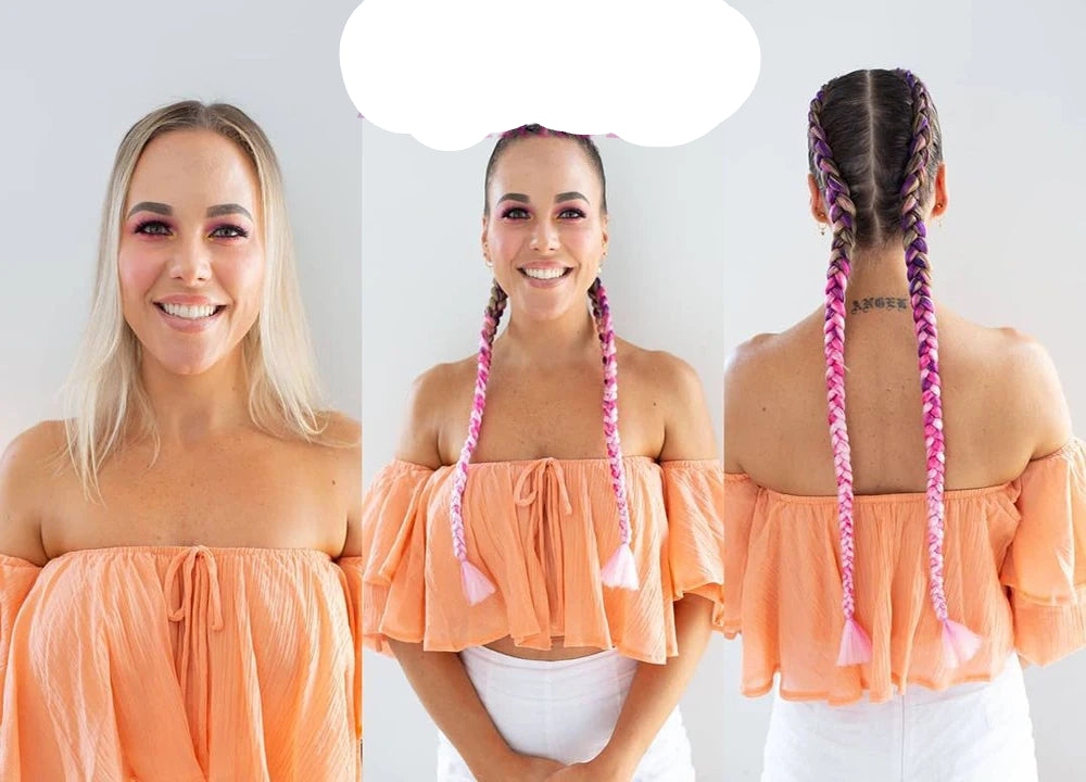 24" Pink Jumbo Braiding Hair – Yaki Texture Synthetic Bulk Extensions (Purple/Red/Green Options)