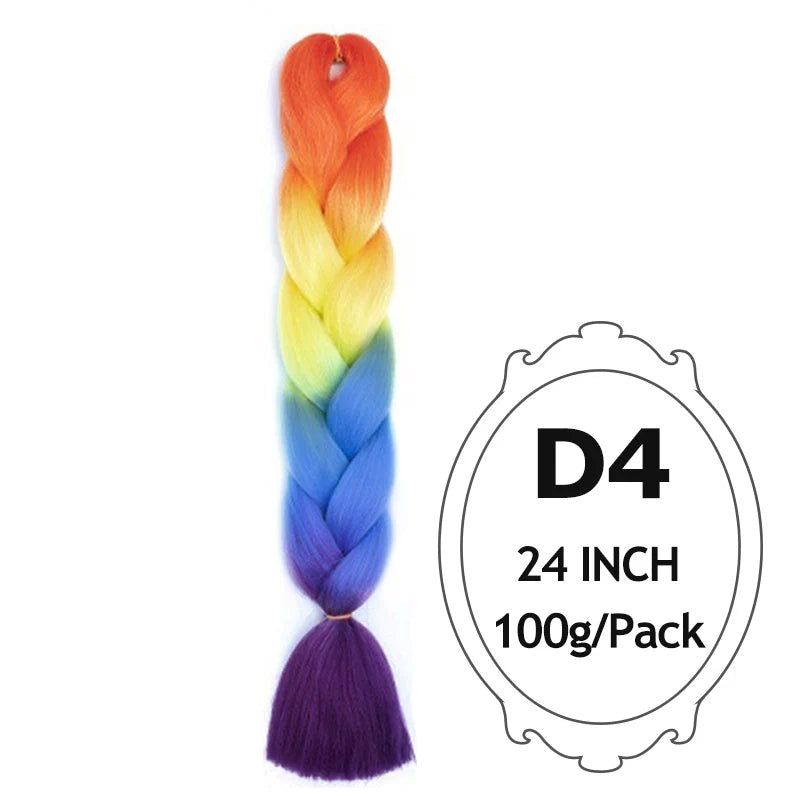 Ombre Braiding Hair 24 Inch – Colorful Jumbo Synthetic Braiding Hair Extensions for Women (Purple, Pink, White, Red, Blue)