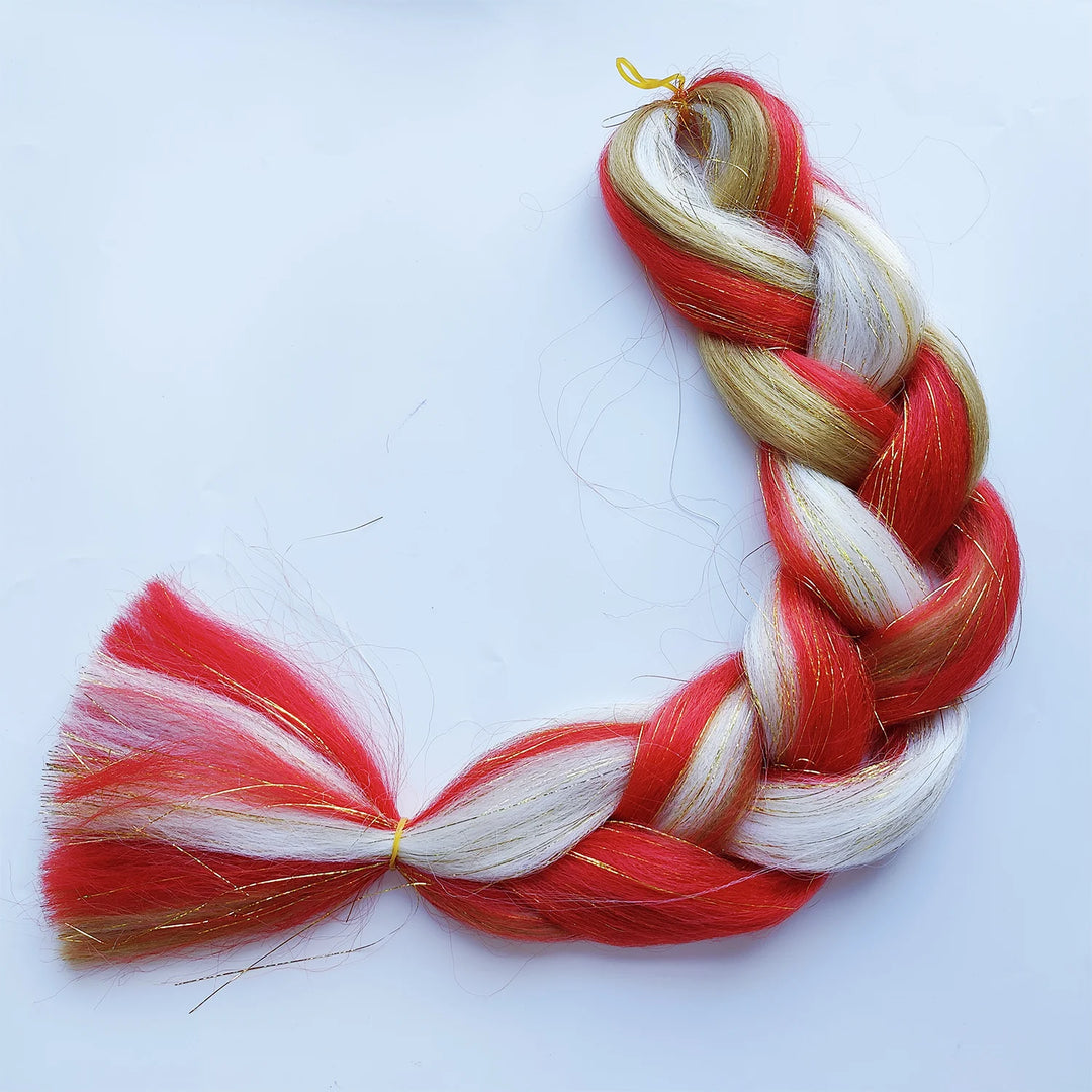 Red & Yellow Christmas Jumbo Braids – Synthetic Colorful Mixed Tinsel Braiding Hair for Girls & Kids (Festival, Halloween, Rave)
