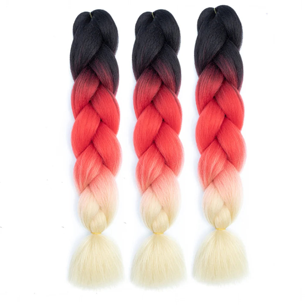 3 Packs 24 Inch Rainbow Braiding Hair Extensions – Ombre Synthetic Jumbo Braid Hair for Crochet Braids (Rose Red)