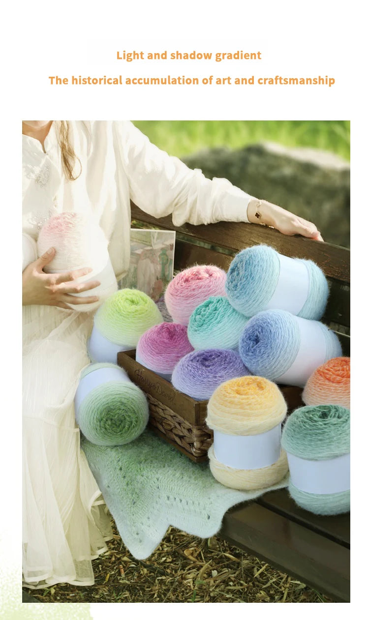 Qinglan Gradient Thick Yarn 400g – Long Section Dyed Rainbow Knitting Yarn for Sweaters & Shawls