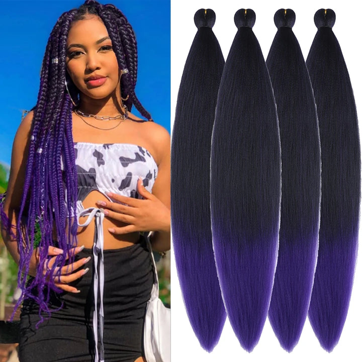 Ombre Pre-Stretched EZ Braiding Hair – 4PCS Natural Yaki Synthetic Extensions for Box Braids & Twists