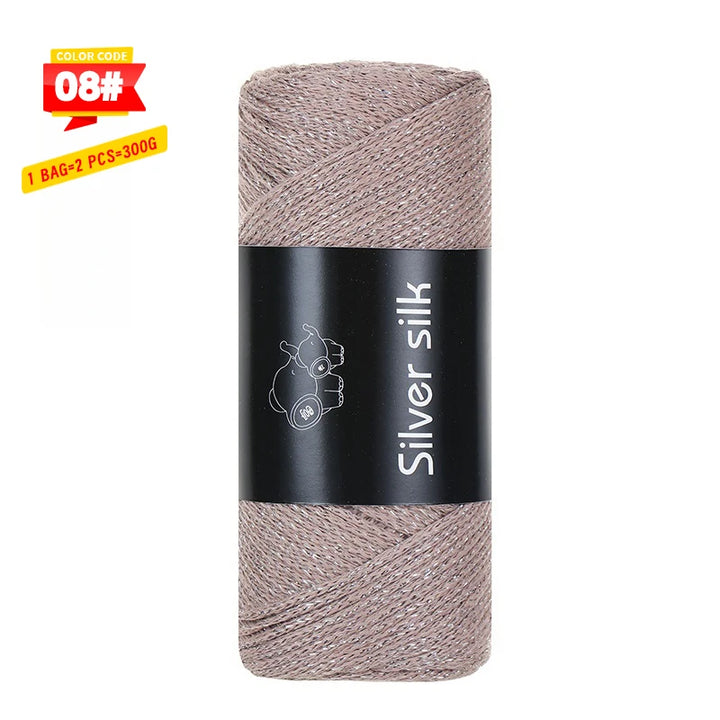 300g Shiny Silver Silk Hollow Yarn – Polyester Crochet Yarn for Bags, Hats, Shoes & DIY Crafts