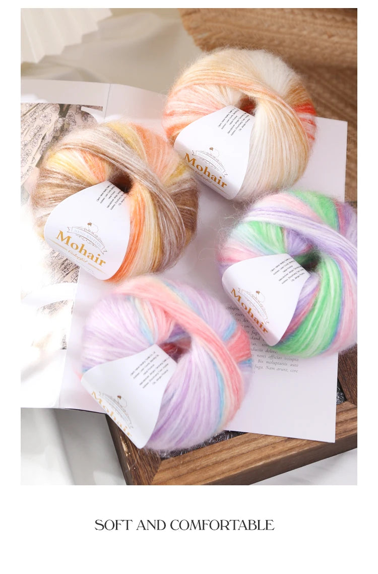 300g Rainbow Gradient Yarn Balls – Colorful Knitting Yarn for Tops, Scarves & DIY Crafts (6 Pieces/Pack)