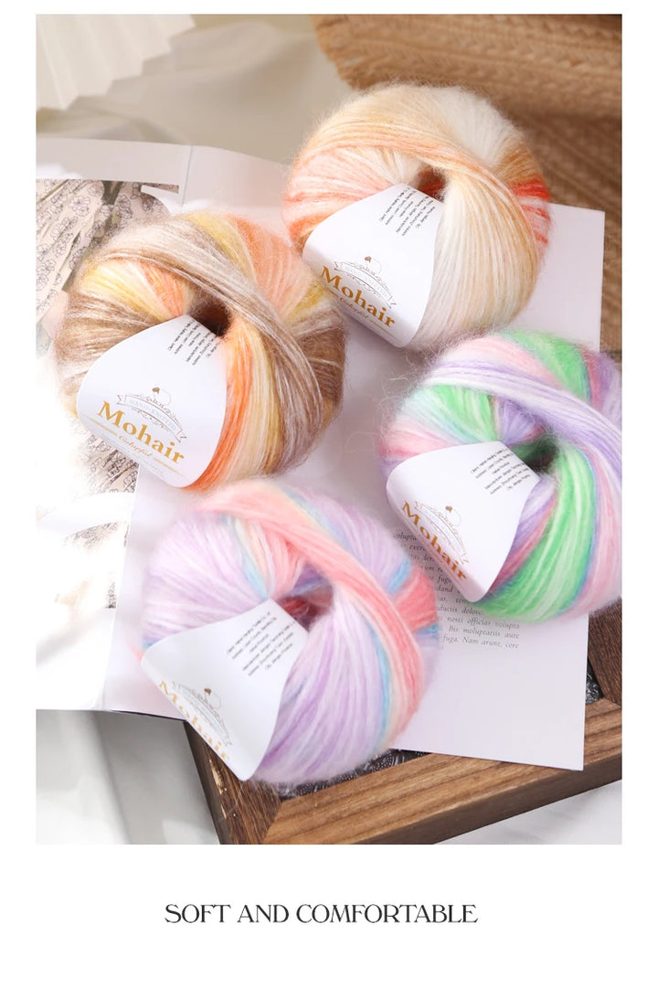 300g Rainbow Gradient Yarn Balls – Colorful Knitting Yarn for Tops, Scarves & DIY Crafts (6 Pieces/Pack)