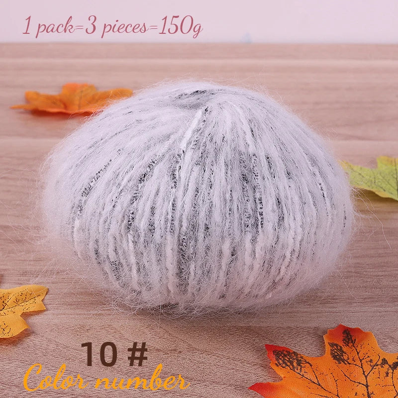 150g Colorful Dot Alpaca Mohair Yarn (3 Pieces) – Gradient Rainbow Knitting Yarn for Sweaters, Shawls, Hats & Scarves