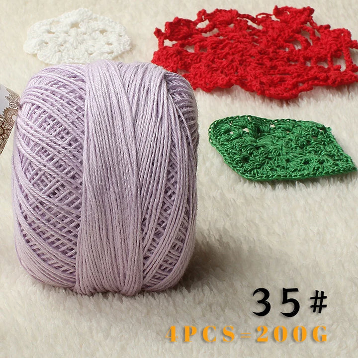 No. 3 Pearl Lace Cotton Thread (4 Pack / 200g) – Fine Hand-Knitting & Crochet Yarn for Shawls, Hats & Summer Outwear