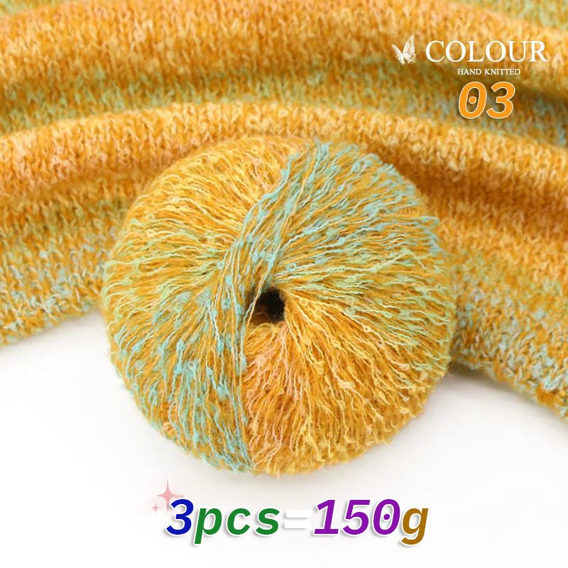 150g Gradient Long Section-Dyed Mohair Yarn – Soft Knitting Yarn for Sweaters, Scarves, Hats & Shawls (3pcs Pack)