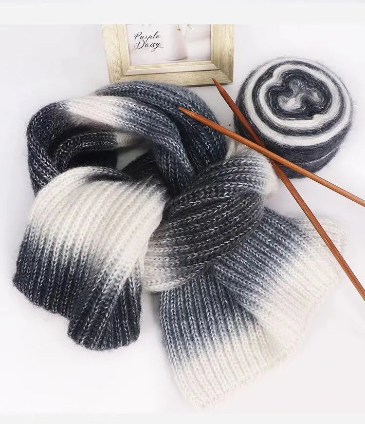 190g Rainbow Gradient Mohair Yarn – Long Section Dyed Spray Yarn for Sweaters, Shawls & Scarves (2 Pieces/Pack)