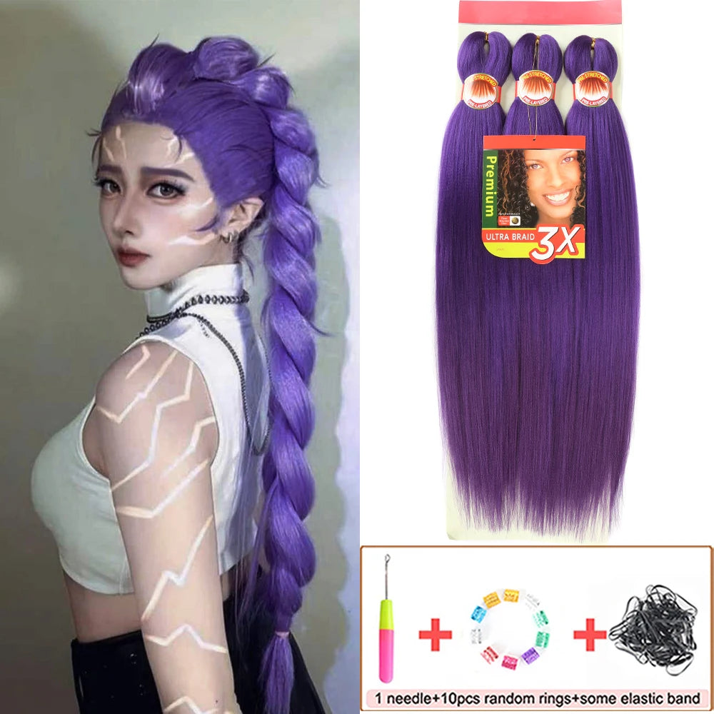 Pre-Stretched Braiding Hair – 26 Inch Yaki Synthetic Crochet Extensions (3 Packs, Hot Water Set)