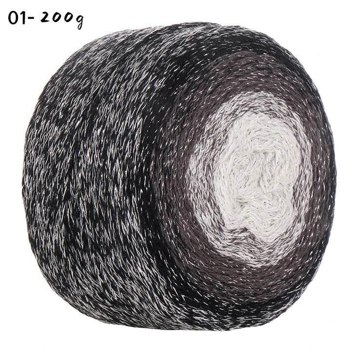 200g Shiny Gradient Silver Yarn – Large Skein Hollow Knitting Yarn for Bags, Hats & DIY Crafts