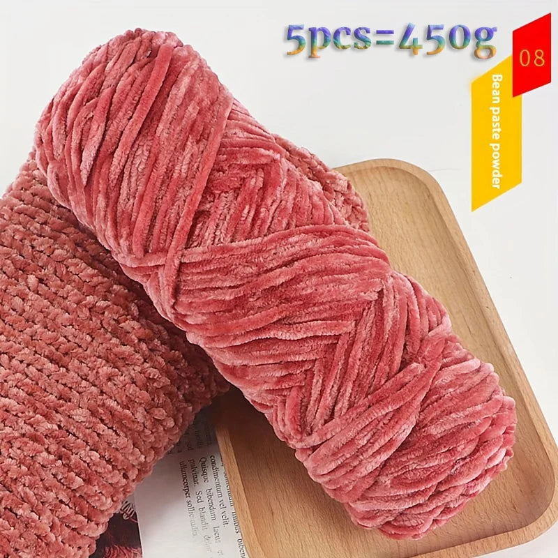 450g Chenille Warm Velvet Ice Yarn – Soft Thick Knitting Yarn for Sweaters, Scarves & Blankets (5 Pcs/Pack)