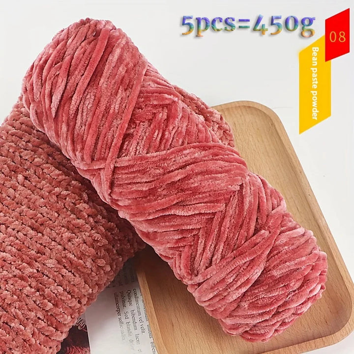 450g Chenille Warm Velvet Ice Yarn – Soft Thick Knitting Yarn for Sweaters, Scarves & Blankets (5 Pcs/Pack)