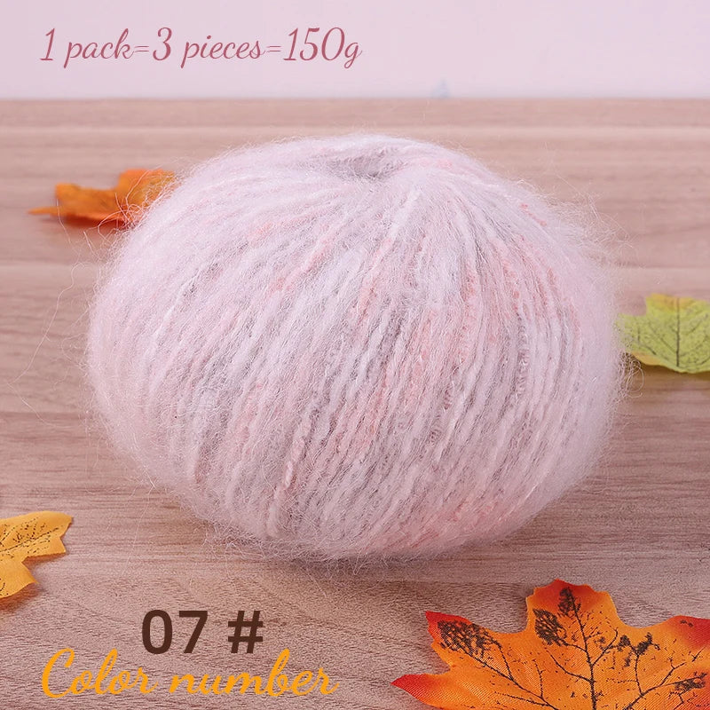 150g Colorful Dot Alpaca Mohair Yarn (3 Pieces) – Gradient Rainbow Knitting Yarn for Sweaters, Shawls, Hats & Scarves