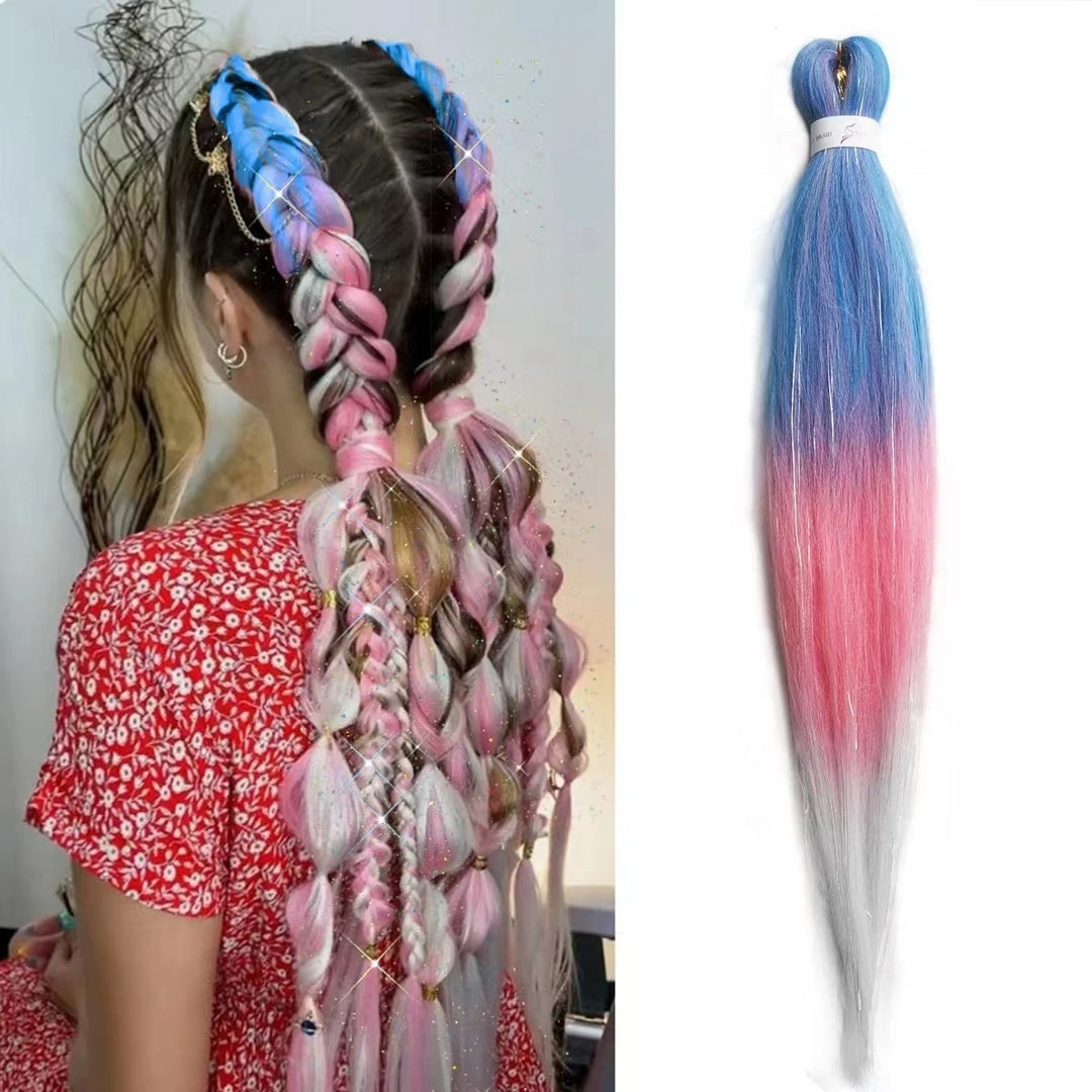 1pc Tinsel EZ Braids – Ombre Straight Braiding Hair Extension, Festival & Rave Hair for Girls (Crazy Hair Day)