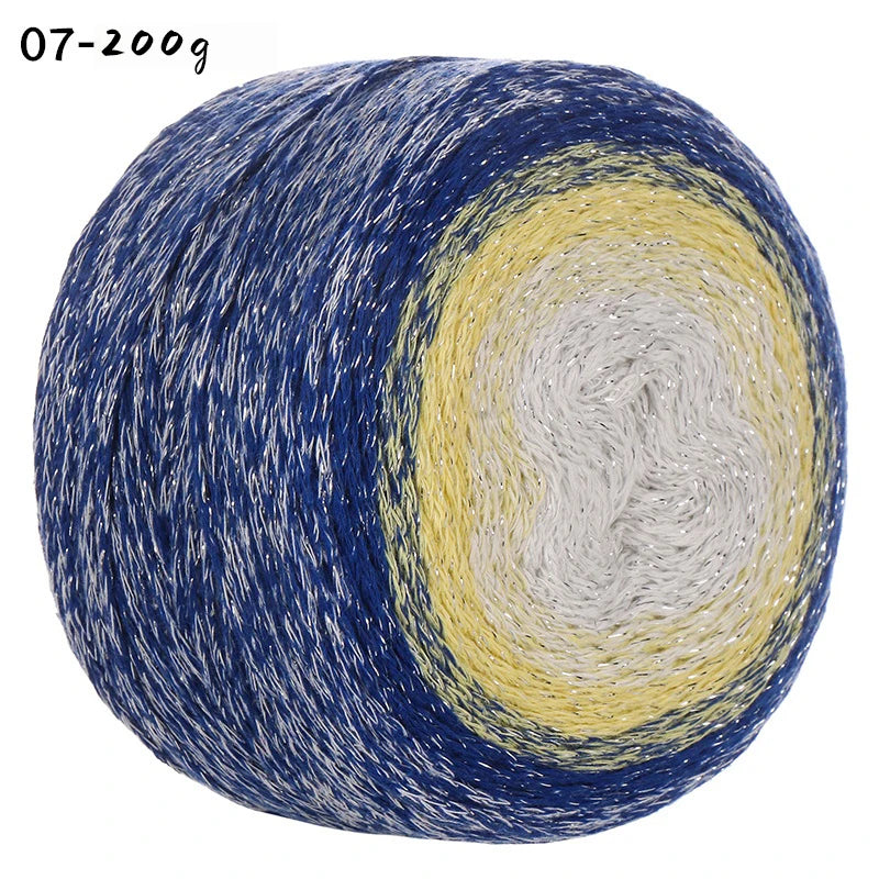 200g Shiny Gradient Silver Yarn – Large Skein Hollow Knitting Yarn for Bags, Hats & DIY Crafts
