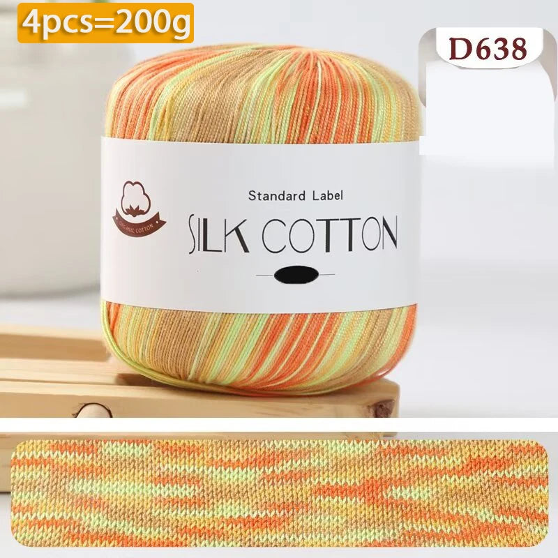 200g Pure Silk Cotton Thread – 100% Cotton Fine Yarn for Hand-Knitted Shawls, Sweaters & Hats