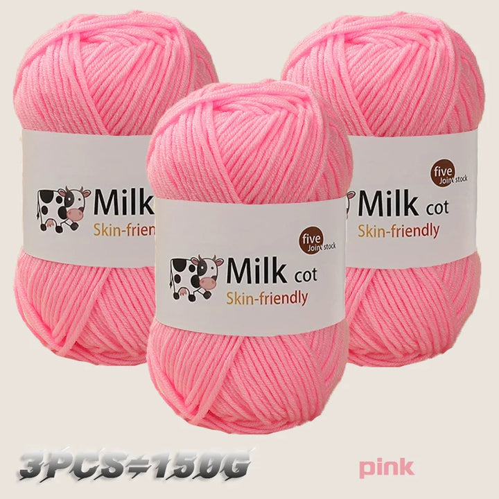 150g 5-Strand Milk Cotton Yarn – Soft Medium Thick Knitting & Crochet Yarn for Dolls, Sweaters, Hats & Scarves