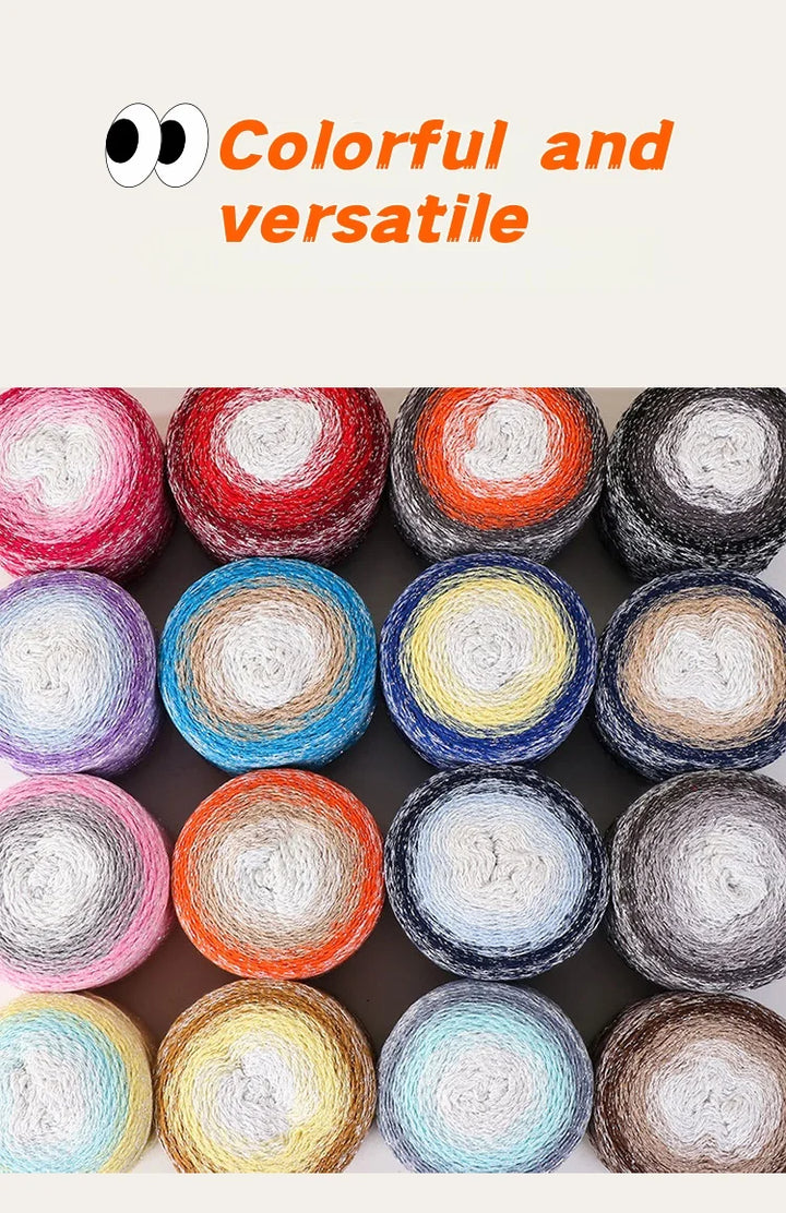 200g Shiny Gradient Silver Yarn – Large Skein Hollow Knitting Yarn for Bags, Hats & DIY Crafts