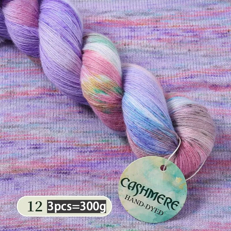 Light Luxury Hand-Dyed Cashmere Yarn – Medium-Thick Rainbow Gradient Yarn for Sweaters, Scarves & Winter Wear