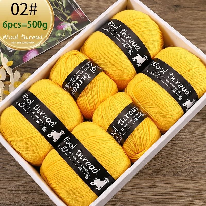 500g Multi-Color Medium-Fine Wool Yarn (6 Pack) – Hand-Knitting Yarn for Sweaters, Scarves & Hats