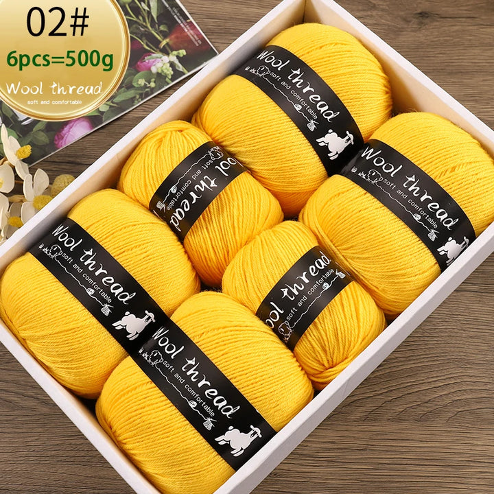 500g Multi-Color Medium-Fine Wool Yarn (6 Pack) – Hand-Knitting Yarn for Sweaters, Scarves & Hats