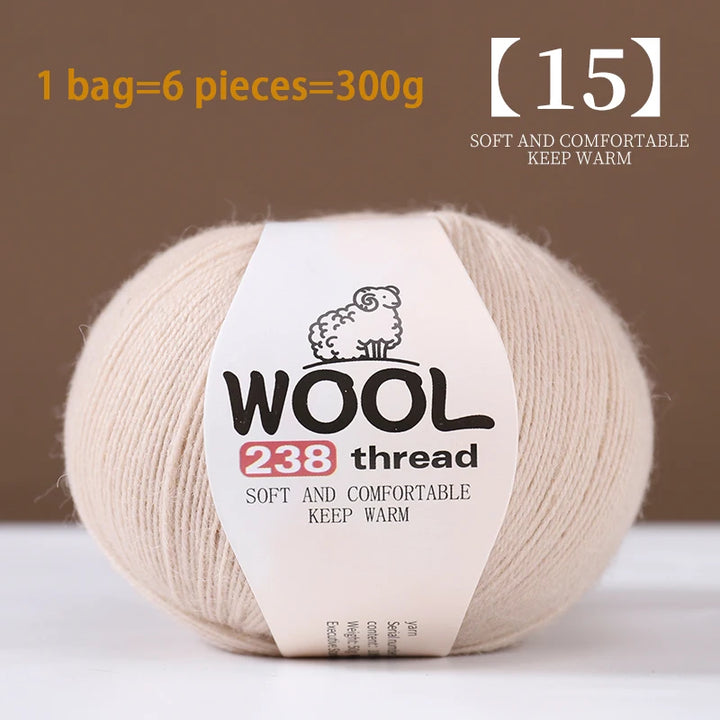 300g 100% Fine Wool Yarn Set – Soft Knitting Yarn for Sweaters, Scarves, Hats & DIY Crafts (6pcs Pack)
