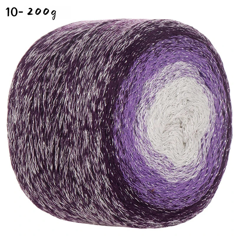 200g Shiny Gradient Silver Yarn – Large Skein Hollow Knitting Yarn for Bags, Hats & DIY Crafts